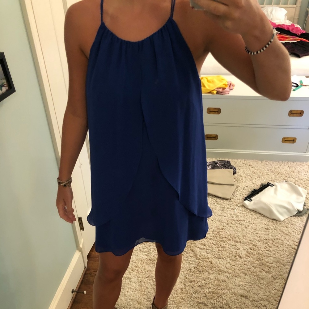 Blue high neck flowy dress